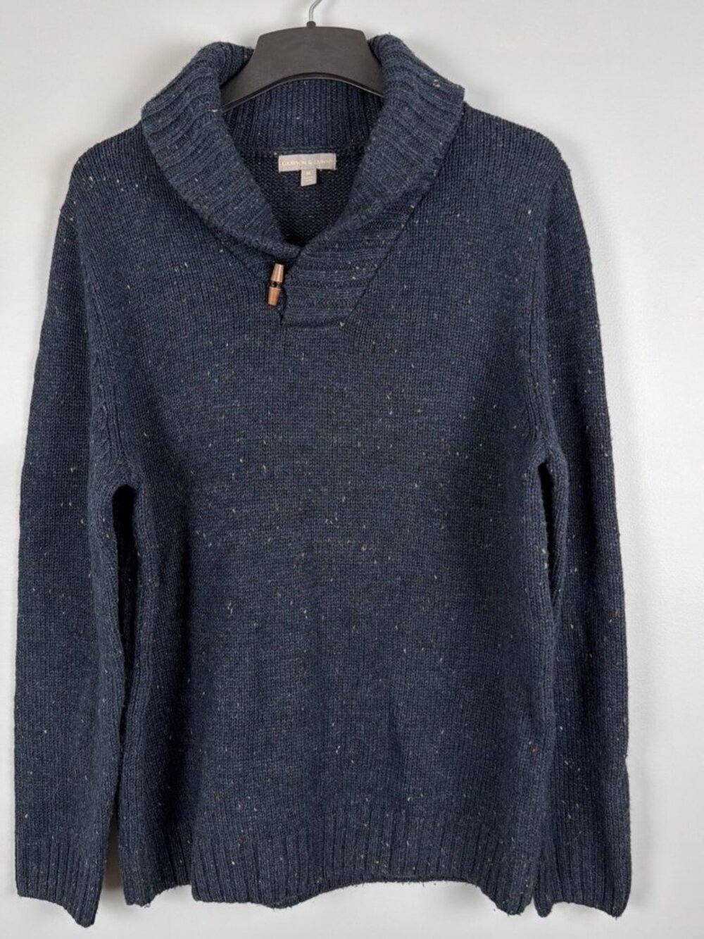 Grayson & Dunn Sweater Men XL Blue Wool Shawl Collar Toggle Elbow Patch Academic